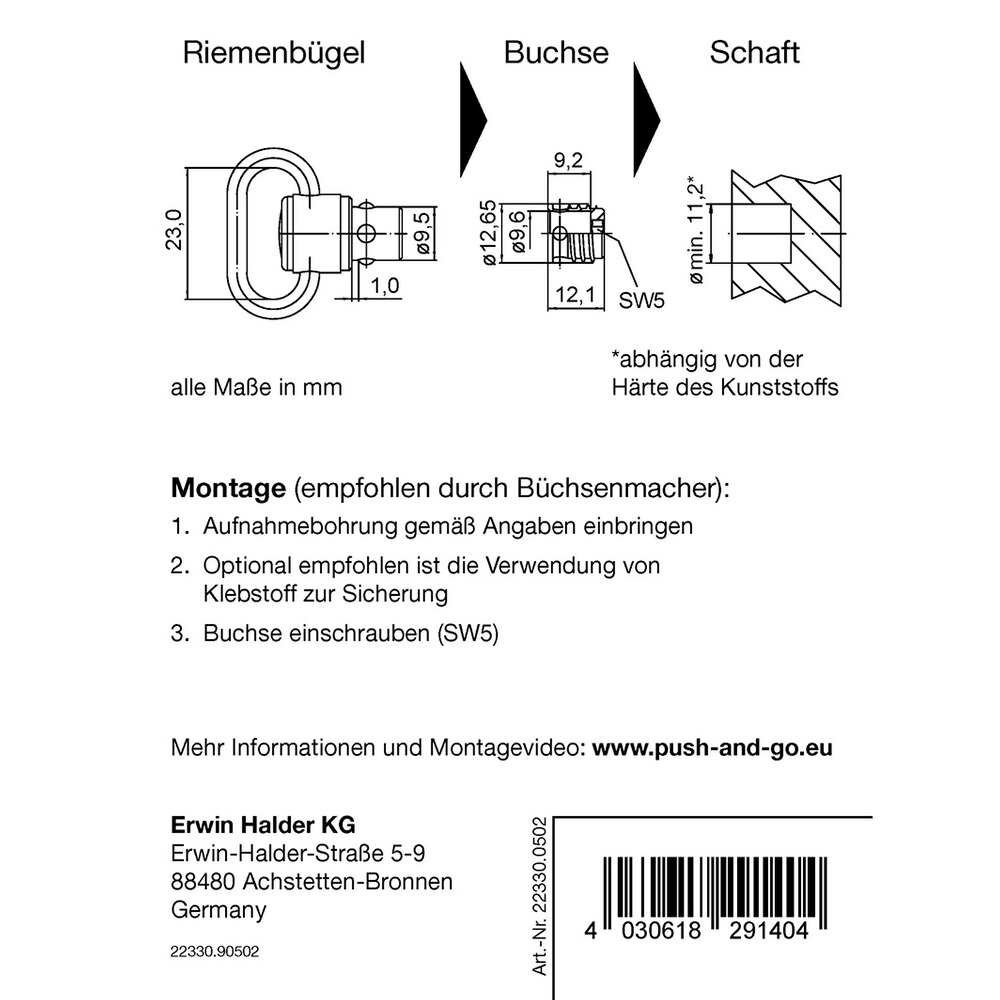 Riemenbügel und Buchse "Push & Go", Halder