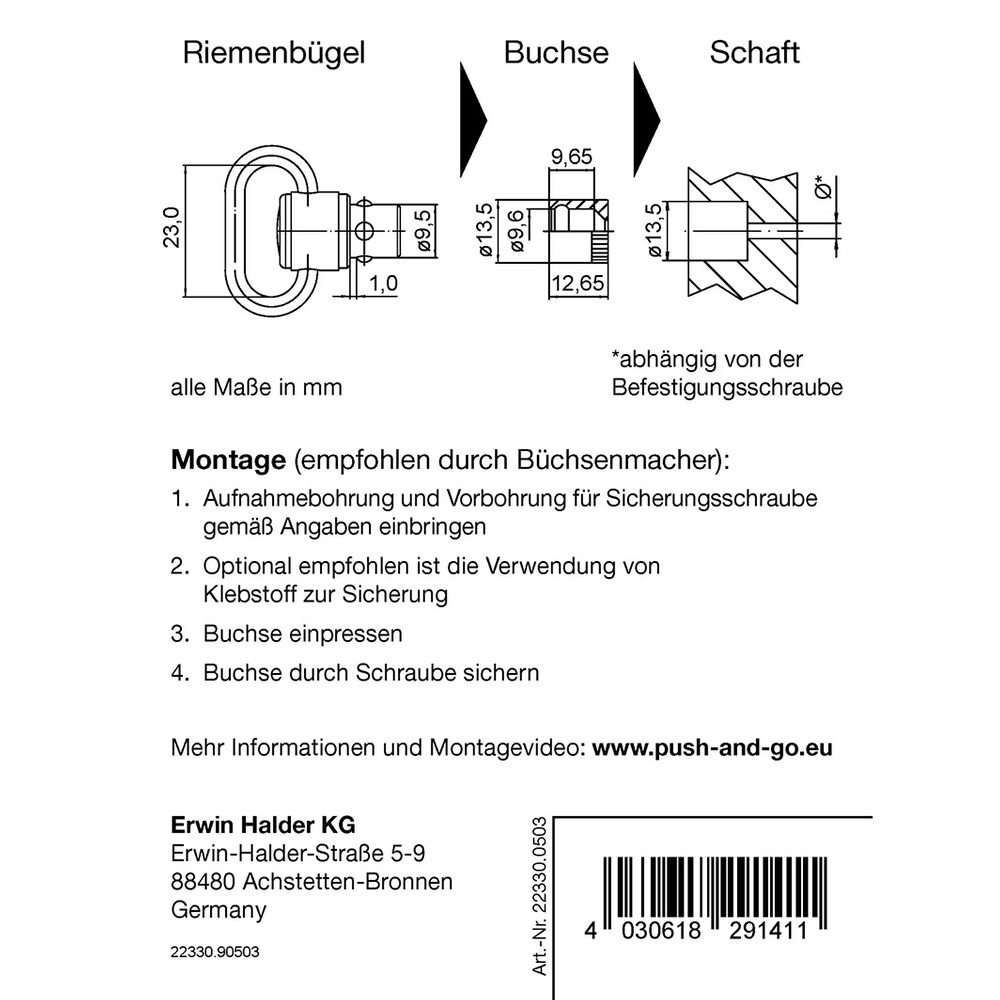 Riemenbügel und Buchse "Push & Go", Halder