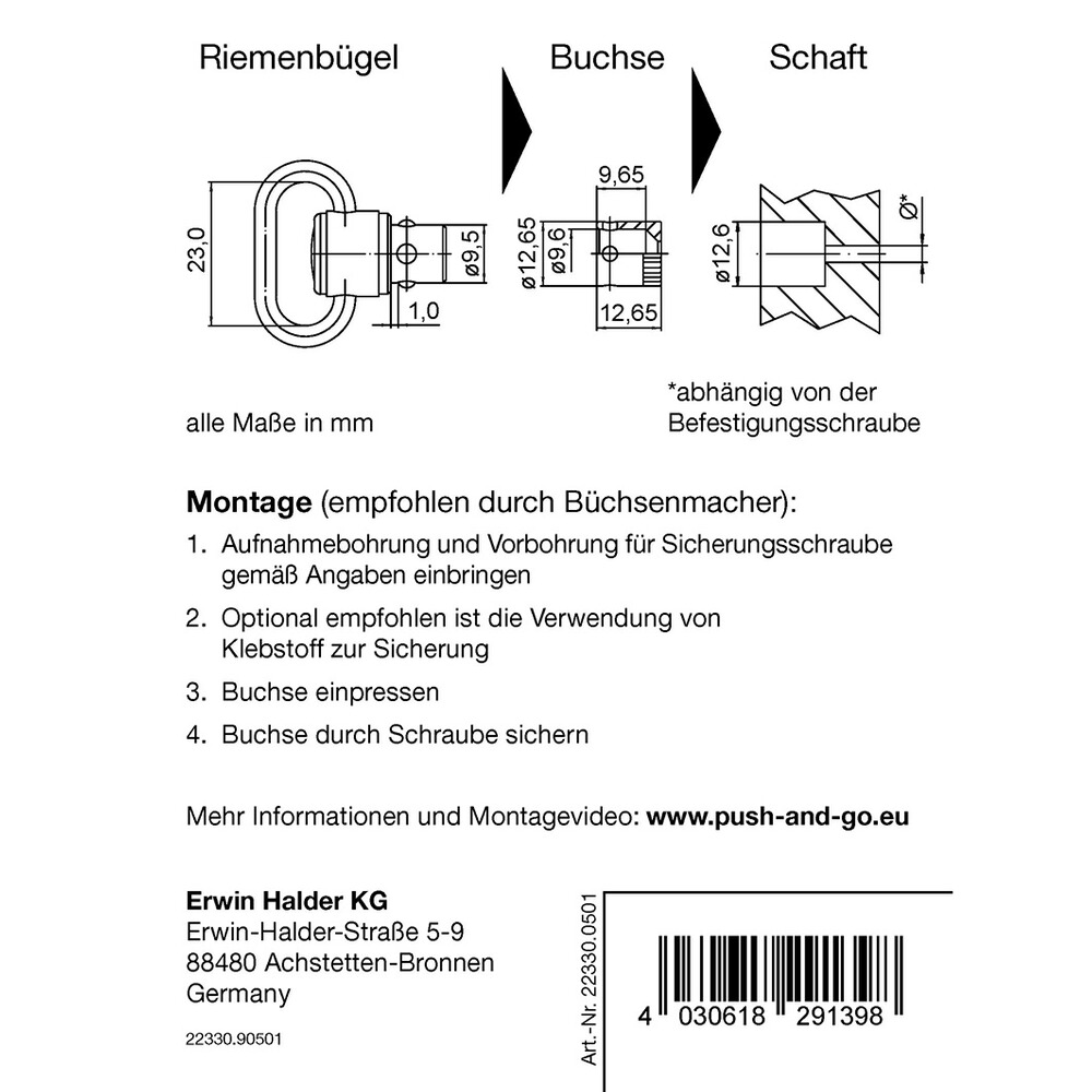 Riemenbügel und Buchse "Push & Go", Halder