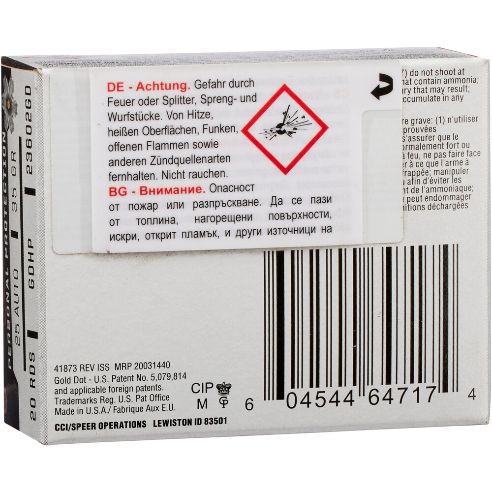 6,35 Browning Speer Gold Dot HP 2,3g/35grs., Speer