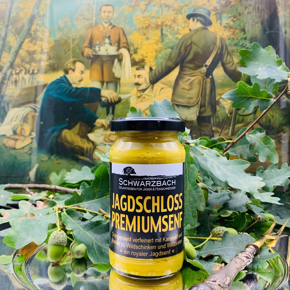 Jagdschloss Premiumsenf mit Orangen-Karamell, Schwarzbach Jagddelikatessen