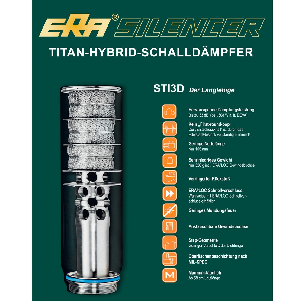 Schalldämpfer STI3D 7,62 - 9,5 mm, ERA SILENCER