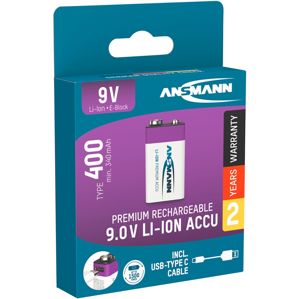 Akku Li-Ion 9V E-Block – 1 Stück, Ansmann