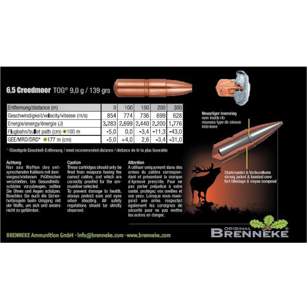 6,5 Creedmoor TOG 9,0g/139grs., Brenneke
