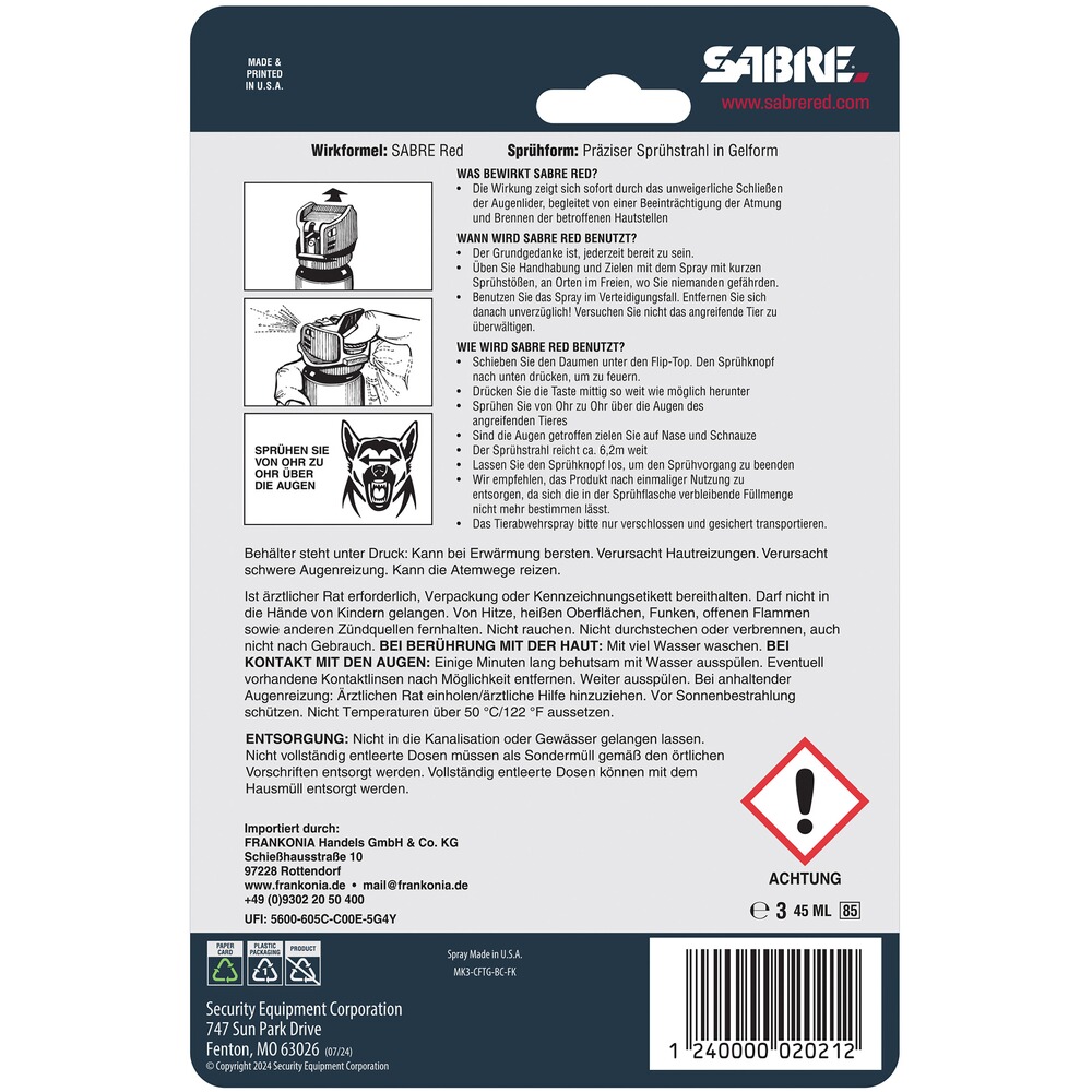 Abwehrspray Crossfire Gel 360°, Sabre Red