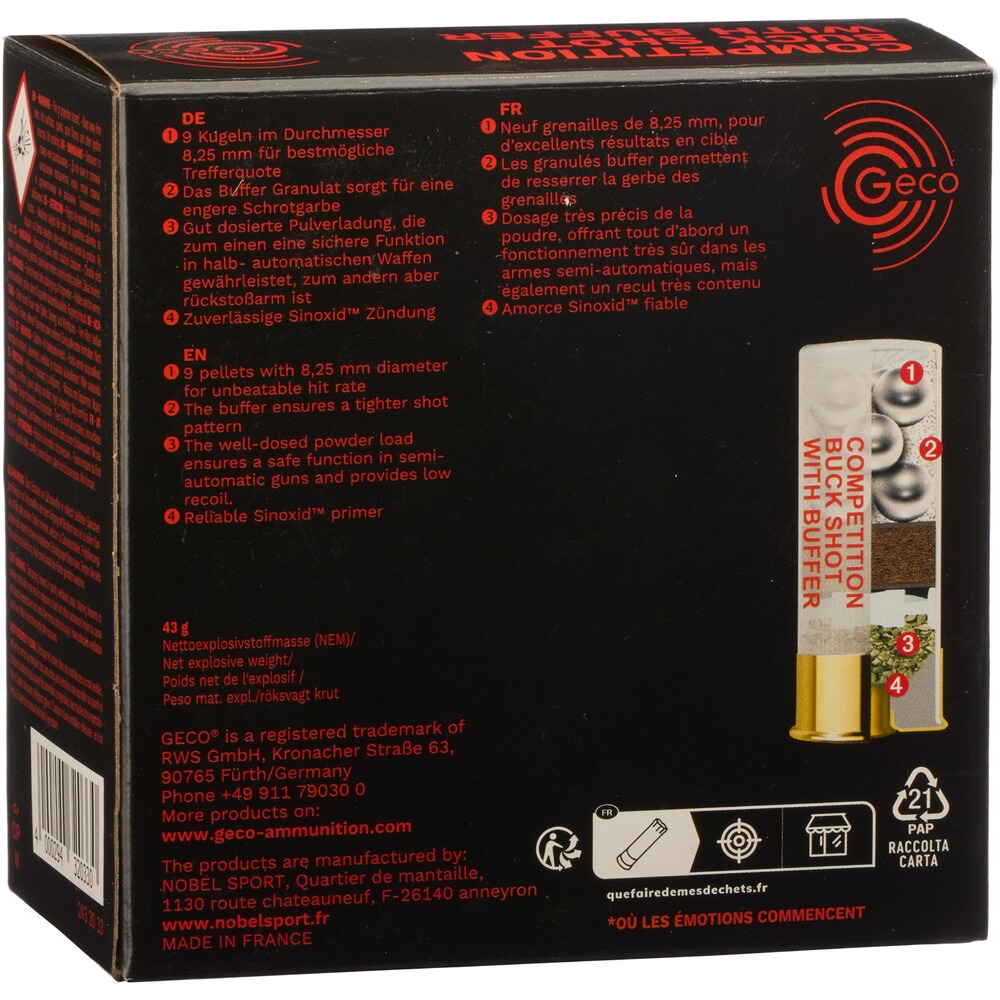 12/70 Competition Buck Shot 8,25mm 30g, Geco