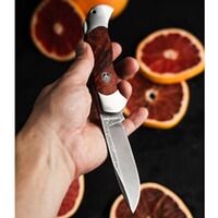 Klappmesser Optima Maserbirke Bloody Orange Damast, Böker