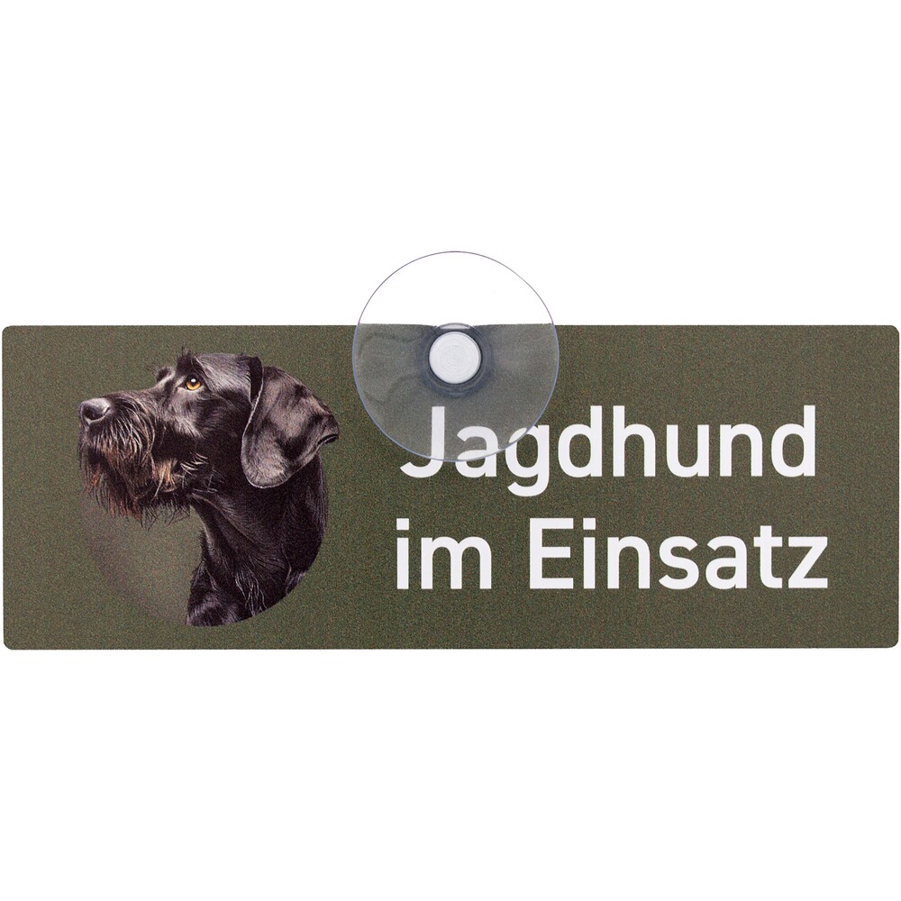 Schild mit Saugnapf - Hund im Einsatz