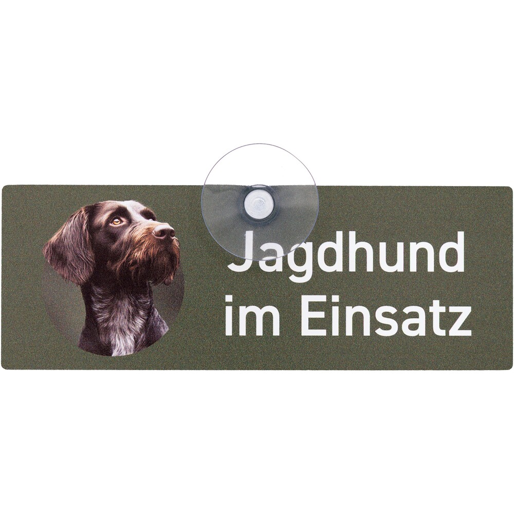 Schild mit Saugnapf - Hund im Einsatz