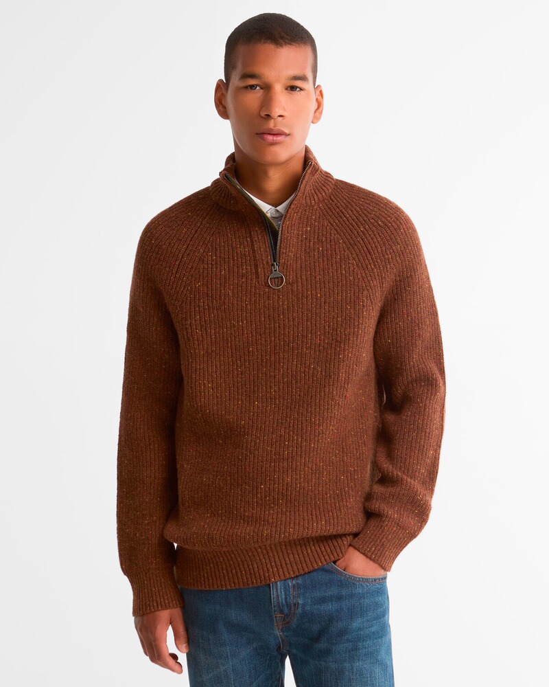 Troyer Essential Fleck Half Zip, Barbour