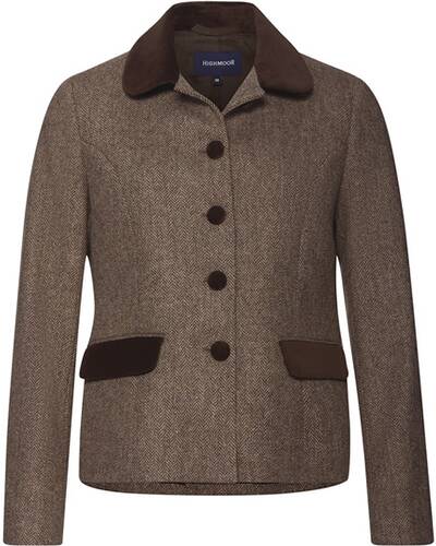 Fischgrat-Jacke mit Samtdetails, HIGHMOOR