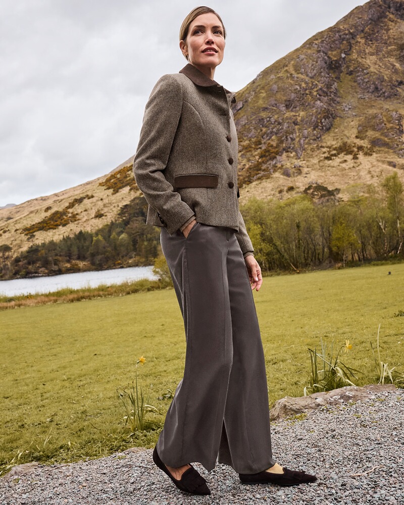 Fischgrat-Jacke mit Samtdetails, HIGHMOOR