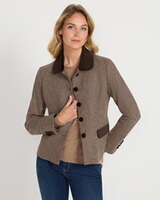 Fischgrat-Jacke mit Samtdetails, HIGHMOOR