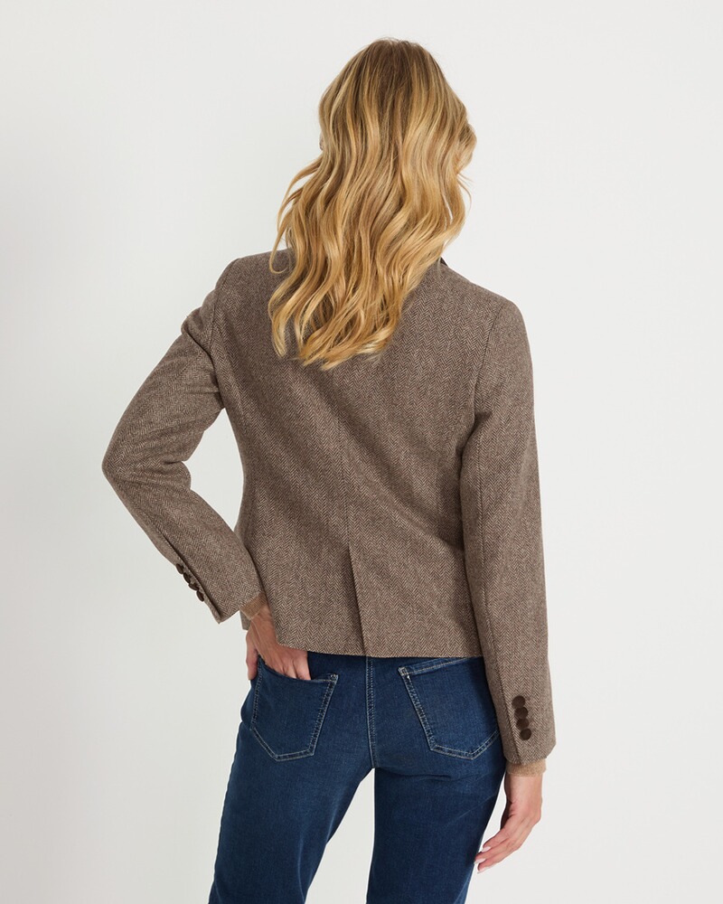 Fischgrat-Jacke mit Samtdetails, HIGHMOOR