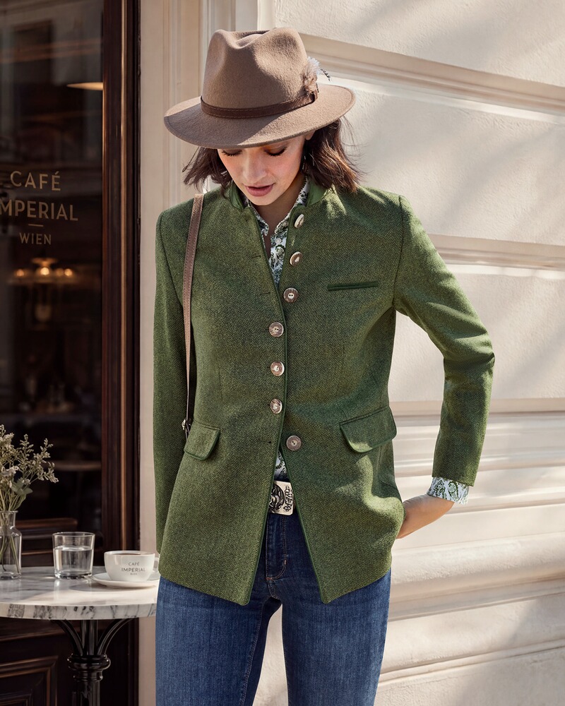 Stehkragenjacke aus Fischgrat-Tweed, Luis Steindl
