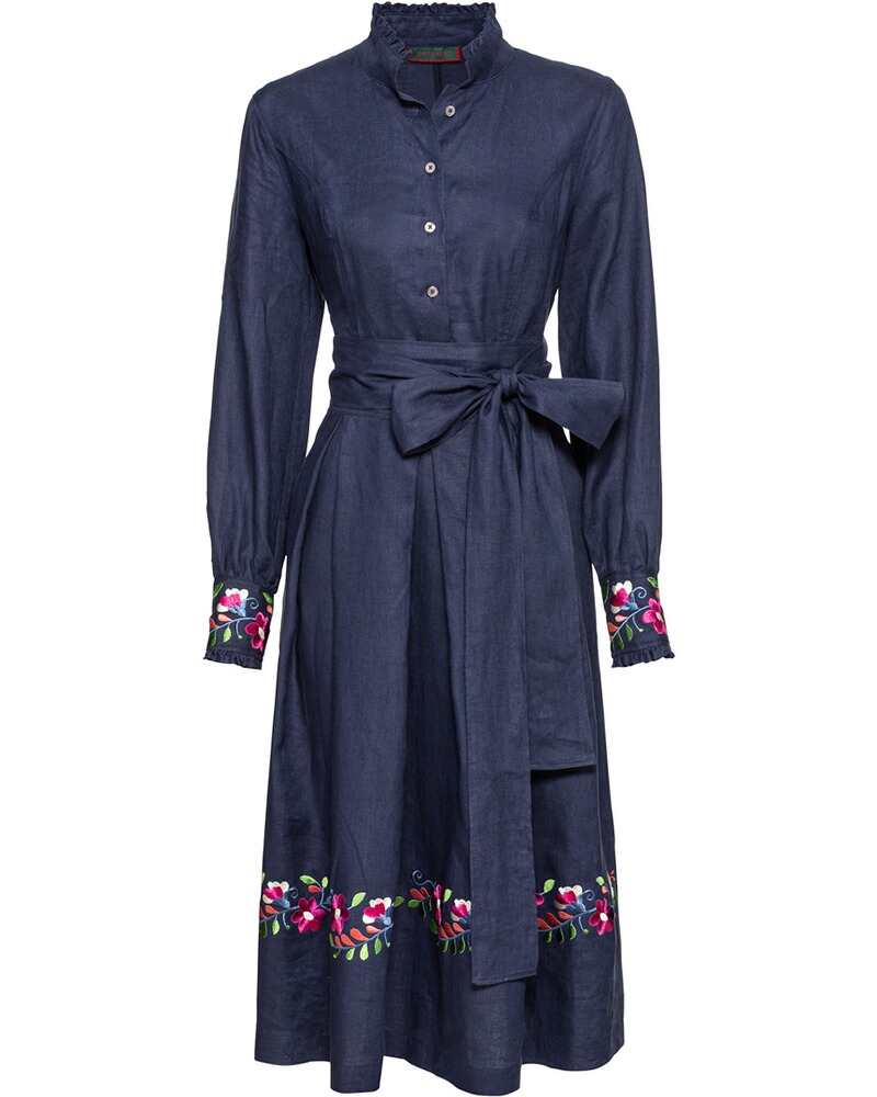 Leinenkleid mit Blumenstick
