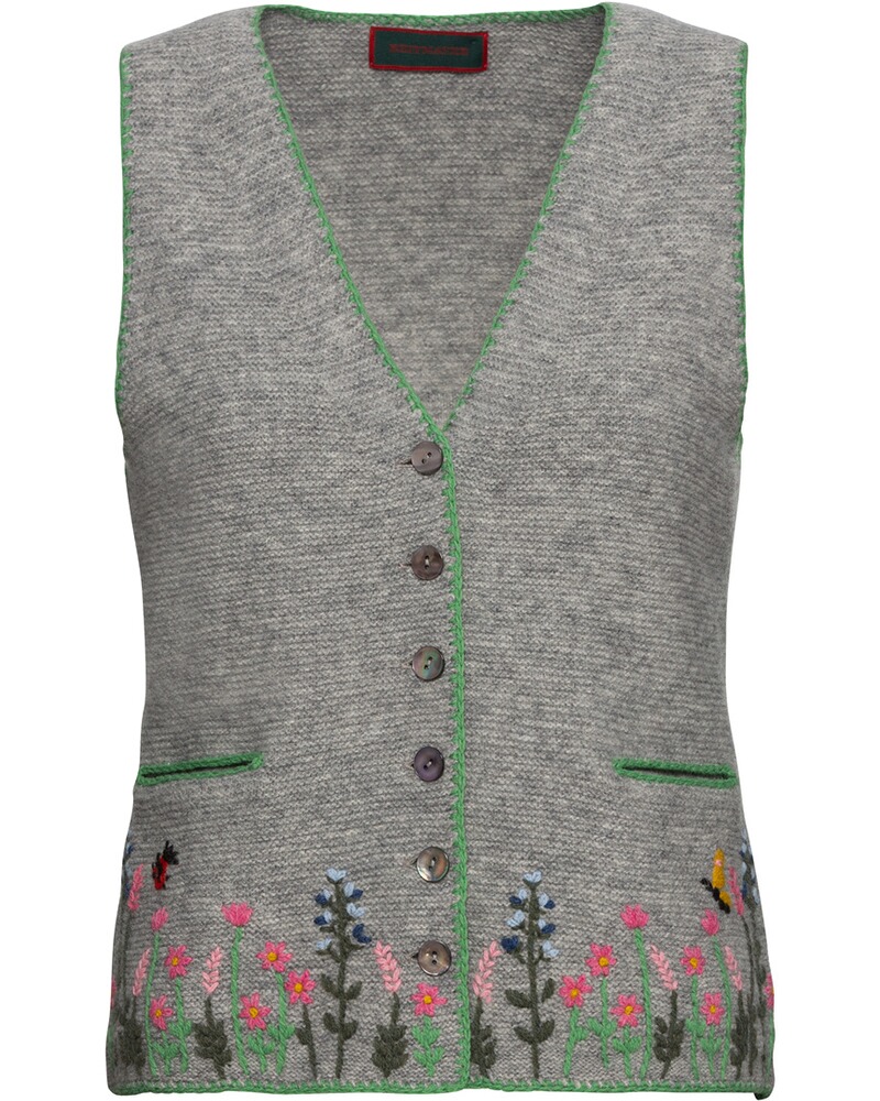 Kurze Strickweste mit Blumenstickerei