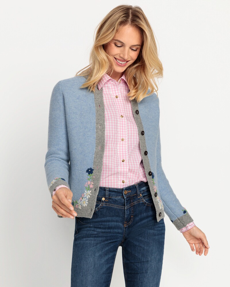 Linksstrickjacke mit Blümchen, Luis Steindl